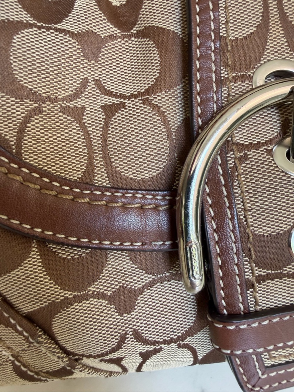 COACH Vintage Y2K Soho Signature Small Flap Buckle Shoulder Bag 10296 Brown Tan - Picture 15 of 16